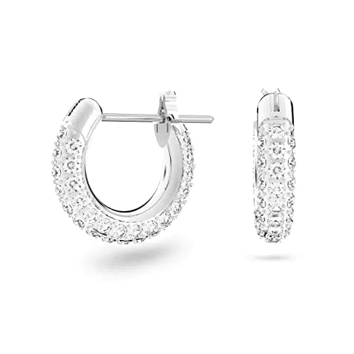 Swarovski Stone Kreolen, Klein, Weiß, Rhodiniert