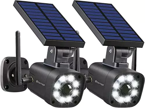 Techage Outdoor Solarbetriebene Fake Kamera mit Bewegungsmelder & Flutlicht: Dummy Kamera