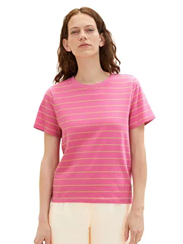 TOM TAILOR Damen 1036772 T-Shirt, 31727 - Pink Sand Stripe