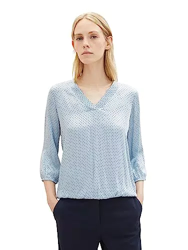 TOM TAILOR Damen 1037892 Satin Bluse mit V-Ausschnitt & Muster