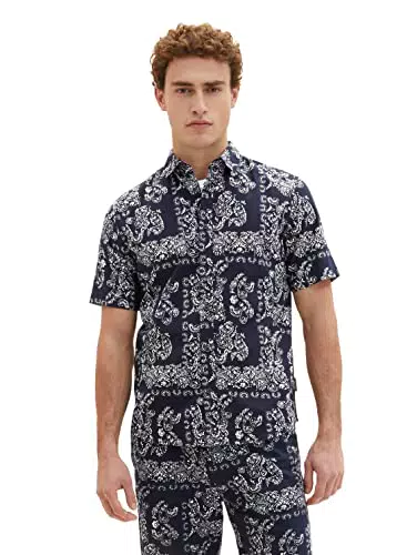 TOM TAILOR Herren 1036218 Hemd, 31783 - Navy Big Paisley Design
