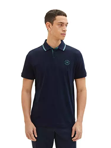 TOM TAILOR Herren Poloshirt mit Logo-Print 1035620, 10668 - sky captain blue