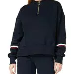 Tommy Hilfiger Damen Sweatshirt mit Reißverschluss Zipper Halber Zipper
