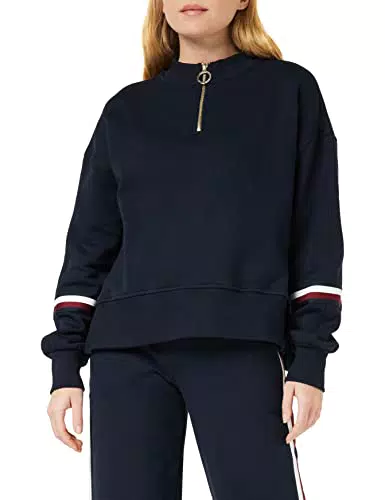 Tommy Hilfiger Damen Sweatshirt mit Reißverschluss Zipper Halber Zipper