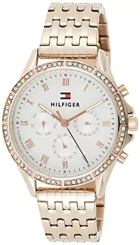 Tommy Hilfiger Multi Zifferblatt Quarz Uhr für Damen mit Rotgoldfarbenes Edelstahlarmband - 1782143