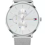 Tommy Hilfiger Multi Zifferblatt Quarz Uhr für Damen mit Silbernes Edelstahl-Mesh-Gliederarmband - 1781942