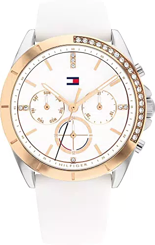 Tommy Hilfiger Multi Zifferblatt Quarz Uhr für Damen mit Weisses Silikonarmband - 1782388