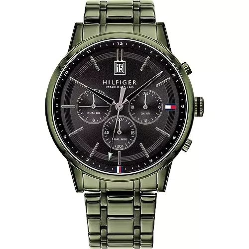 Tommy Hilfiger Multi Zifferblatt Quarz Uhr für Herren mit Grünes Edelstahlarmband - 1791634