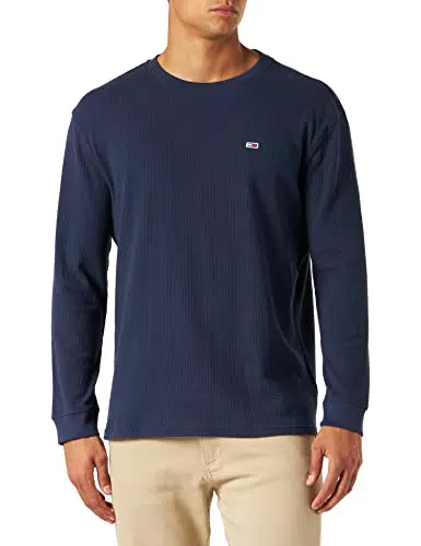 Tommy Jeans Herren TJM CLSC Waffle LS Tee Hemd, Twilight Navy