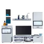 trendteam smart living - Anbauwand Wohnwand - Wohnzimmer - Swing - Aufbaumaß 231 x 182 x 38 cm - Farbe Weiß mit Schwarz - 167300102
