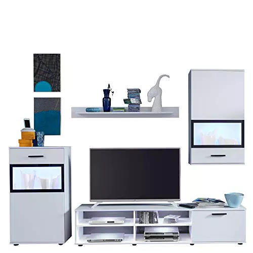 trendteam smart living - Anbauwand Wohnwand - Wohnzimmer - Swing - Aufbaumaß 231 x 182 x 38 cm - Farbe Weiß mit Schwarz - 167300102