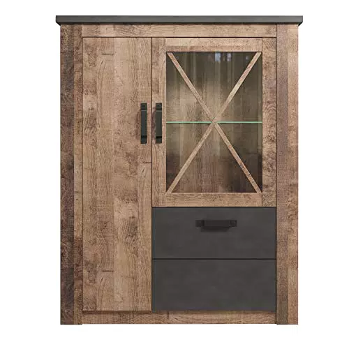 trendteam smart living - Vitrine Schrank Wohnzimmerschrank - Wohnzimmer - Georgia - Aufbaumaß 114 x 142 x 38 cm - Farbe Tabak Eiche mit Matera - 173503548