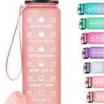 Trinkflasche 1L Sportflasche Auslaufsicher, MEITAGIE BPA-frei Tritan Wasserflasche mit Fruchtfilter & Motivationszeitmarkierung