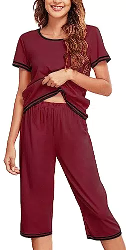 UNibelle Damen Zweiteiliger Schlafanzug Einfarbig Weich Lounge Pyjama Set Nachtwäsche Hausanzug Kurzarm