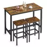 VASAGLE Bartisch-Set, Stehtisch mit 2 Barhockern, 120 x 60 x 90 cm