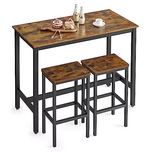 VASAGLE Bartisch-Set, Stehtisch mit 2 Barhockern, 120 x 60 x 90 cm