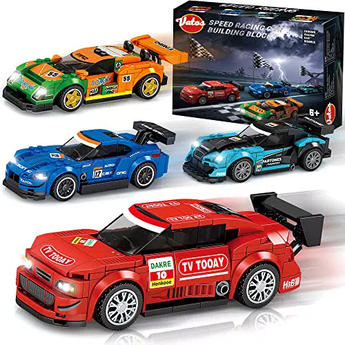 Vatos 4 Packung Speed Champions Rennwagen Bauset - 814 Stücke Fahrzeug Spielzeug für Jungen und Mädchen ab 612 Jahren