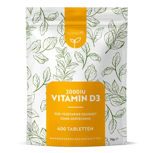Vitamin D 2000 I.E - 400 Sonnenvitamin D3 Tabletten - Unterstützt Knochen