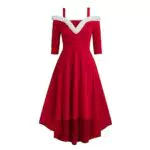 Weihnachtskleid Damen Elegant Langarm Vintage Weihnachtskleider für Damen Etuikleid Damen Kleid Kleider Frauen Blusenkleid Christmas Festival Große Größe