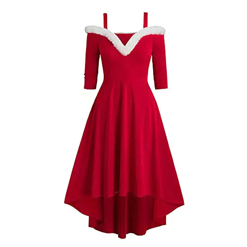 Weihnachtskleid Damen Elegant Langarm Vintage Weihnachtskleider für Damen Etuikleid Damen Kleid Kleider Frauen Blusenkleid Christmas Festival Große Größe