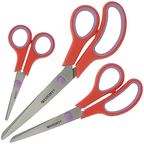 Westcott Easy Grip Scheren 3 Stück, 3er Set Universalscheren mit Komfort-Griff
