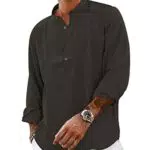 YAOBAOLE Langarm Hemden Herren Regular Fit Leinenhemd Langarm Herren Freizeithemd Oberhemden Herren Dunkelgrau M