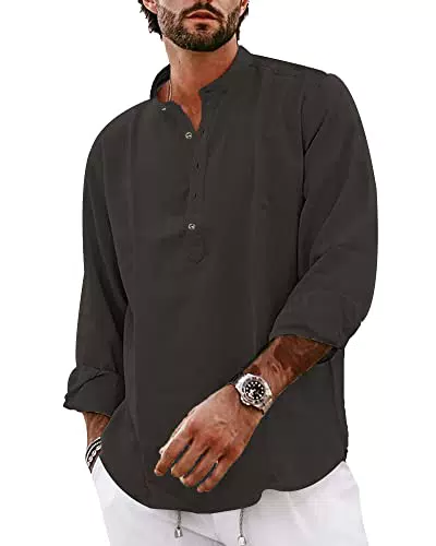 YAOBAOLE Langarm Hemden Herren Regular Fit Leinenhemd Langarm Herren Freizeithemd Oberhemden Herren Dunkelgrau M