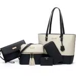 YNIQUE Handtasche Damen Shopper Schultertasche Umhängetasche Geldbörse Tragetasche Groß Tasche Tote für Büro Schule Einkauf Reise Leder 5-teiliges Set