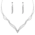 Yolev Brautschmuck Hochzeits Strass Halsketten Ohrringe Set Silber Hochzeitsschmuck Braut Abschlussball Schmuck Hochzeit Set Party Schmuckset Silber für Damen und Mädchen