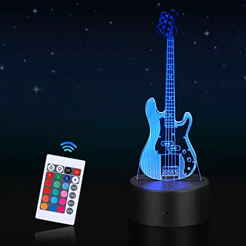 Yordawn 3D Nachtlicht LED Illusions Lampe mit 16 Farben Ändern und Fernbedienung Nachttischlampe Schreibtischlampen Urlaub und Geburtstagsgeschenke für Kinder Gitarre