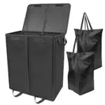 zzolee - Wäschekorb mit 2 Fächer, 112L großer Wäschesammler mit Deckel und 2 abnehmbaren Taschen