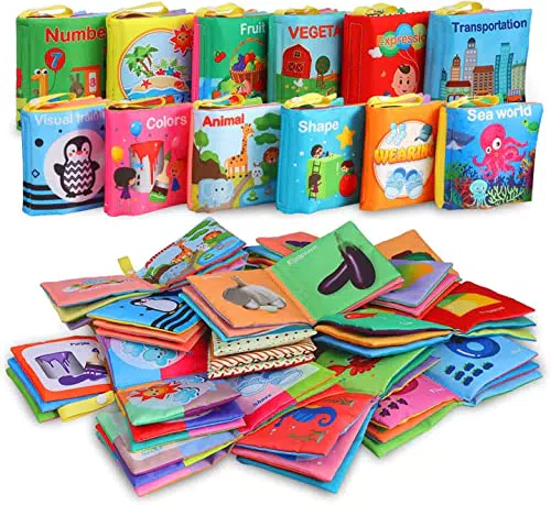 12 Stücke Stoffbuch für Babys, Baby-Badebücher, Weiche Stoffbücher für Babys