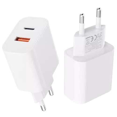 2Pack USB C Ladegerät mit Intelligent PD&QC, 2Port USB A+USB C Kompaktes Netzteil Stecker für iPhone 15/14/13/12/11/XR/iPad/AirPods