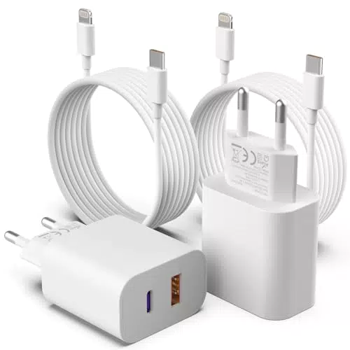 2Port iPhone Schnellladegerät mit USB-C und USB-A, 2 Pack 20W USB C Ladegerät und iPhone Schnellladekabel USB c 2M für iPhone 14 Pro Max 13 12 11 XS Max Samsung Android Adapter