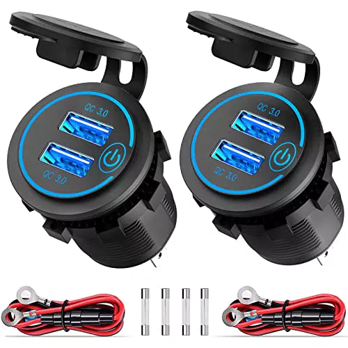 2X 36W Quick Charge 3.0 USB Steckdose 12V/24V Auto mit Schalter - QC 3.0 KFZ Ladegerät Einbau Buchse Wasserdicht Zigarettenanzünder USB Dose für Motorrad Boot LKW Wohnwagen