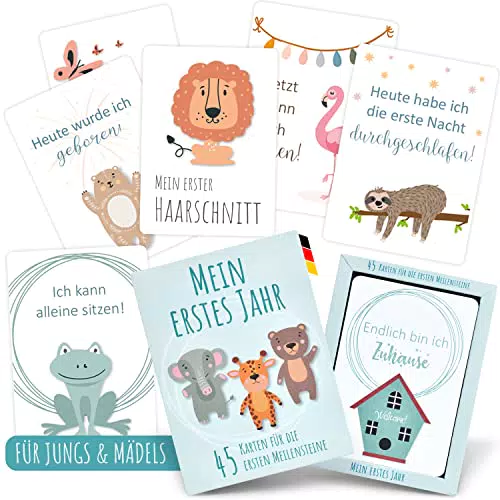 45 Meilensteinkarten Baby für Junge und Mädchen als Geschenk zur Geburt