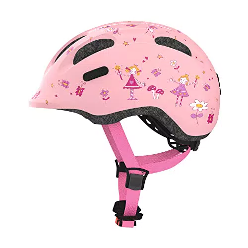 ABUS Kinderhelm Smiley 2.0 - Robuster Fahrradhelm für Mädchen und Jungs - Rosa mit Prinzessinnen-Muster