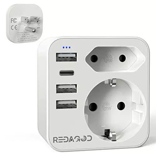 Adapter USA Deutschland Stecker mit 3USB 1USB C, Redagod Steckdosenadapter
