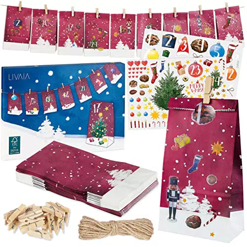 Adventskalender zum Befüllen : Adventskalender 2023 zum Selbstbefüllen mit 24 dekorativen Tüten und Zahlen Aufkleber DIY Adventskalender zum Basteln Adventskalender Selber Befüllen LIVAIA