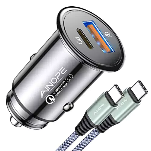 AINOPE Zigarettenanzünder USB C Auto Ladegerät 67.5W PD&QC 3.0 Schnell Metall kfz Ladegerät USB C Adapter Auto Zubehör Kompatibel mit iPhone 15 Pro Max Plus 14