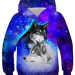 ALISISTER Hoodie Jungen Mädchen 3D Neuheit Bunt Galaxis Wolf Design Kapuzenpullover Pullover Sweatshirt Mit Taschen Kind Langarm Pulli Tops