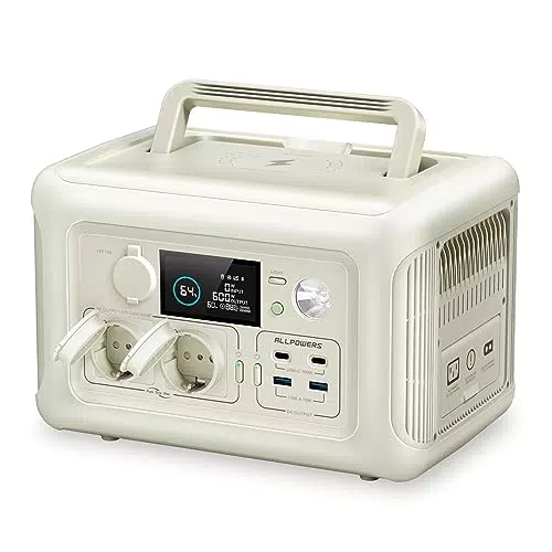 ALLPOWERS R600 Tragbare Powerstation, Solargenerator 299Wh LiFePO4 Batterie mit 2x 600W AC Ausgang