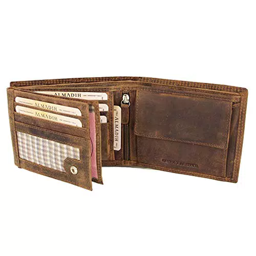 ALMADIH Leder Portemonnaie RFID Schutz querformat 15 Kartenfächer Premium Rindsleder mit Geschenkbox Herren Börse Geldbörse Geldbeutel Portmonee Brieftasche Unisex quer braun