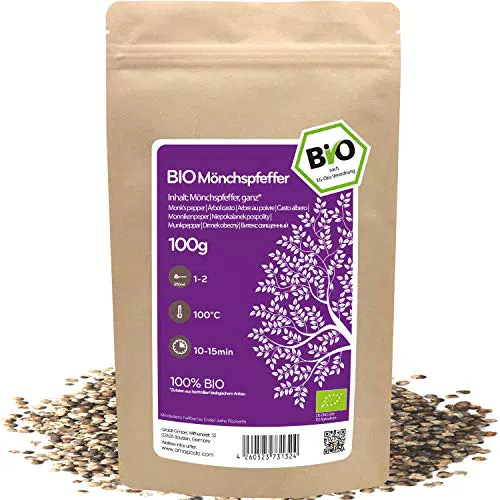 amapodo Mönchspfeffer Bio 100g - Mönchpfeffer - Keuschlamm Samen - Mönchspeffer - Gewürz Kräuter Tee lose - Mönchspfeffertee - Geschenke für Frauen - vitex agnus castus