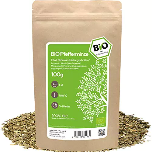 amapodo Pfefferminztee Bio 100g - Peppermint Tea - Minze getrocknet - Pfefferminz - Spearmint Tee - Pfefferminze - Geschenke für Frauen - Mentha piperita
