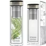 amapodo Teeflasche mit Sieb to go - Trinkflasche für Tee aus Glas in 400ml - Teekanne doppelwandig - Teebereiter - Teebecher - Teezubehör - Tea Bottle