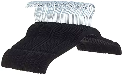 Amazon Basics Kleiderbügel für Hemd/Kleid Platzsparend und mit Samt überzogen - Schwarz