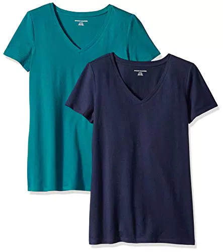 Amazon Essentials Damen Kurzärmeliges T-Shirt mit V-Ausschnitt