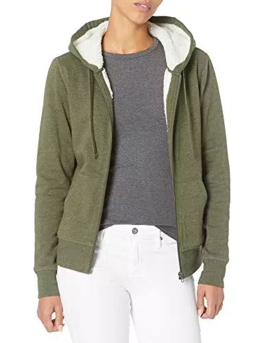 Amazon Essentials Damen Sherpa-gefütterte Fleece-Kapuzenjacke mit durchgehendem Reißverschluss