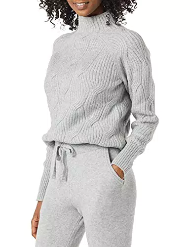 Amazon Essentials Damen Soft-Touch-Pullover mit Trichterkragen und Zopfmuster